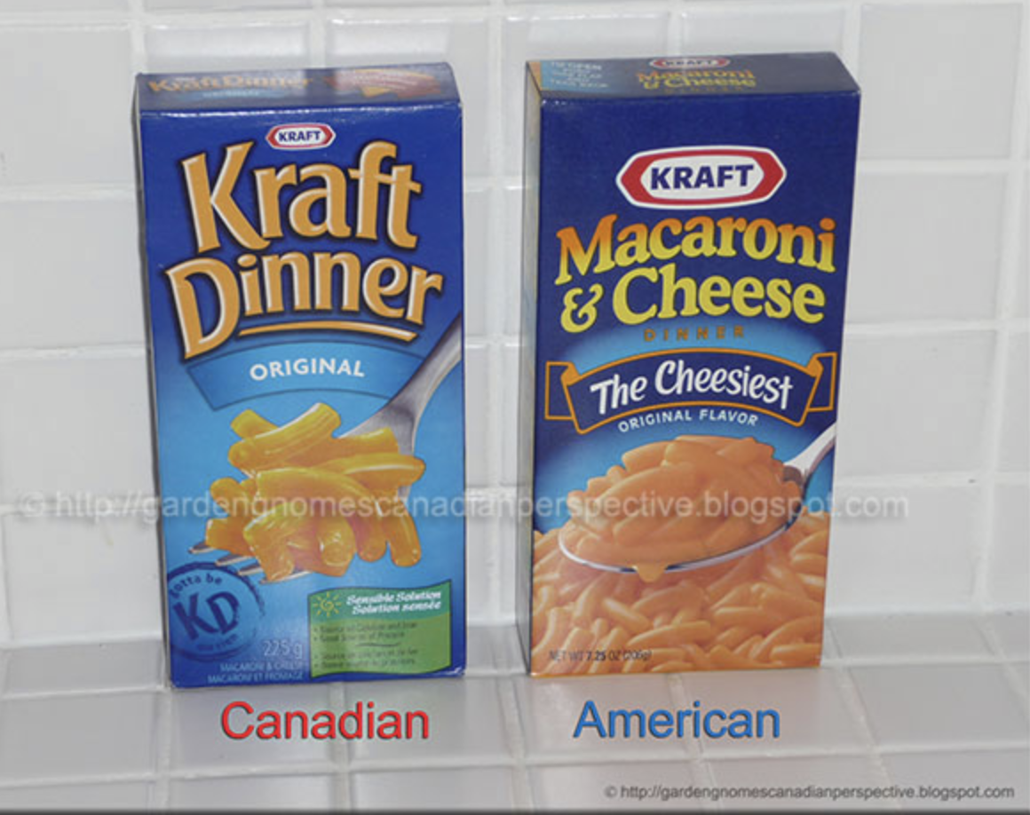 photo of Kraft dinner box next to Mac and Cheese box from the Canadian Perspective blog post